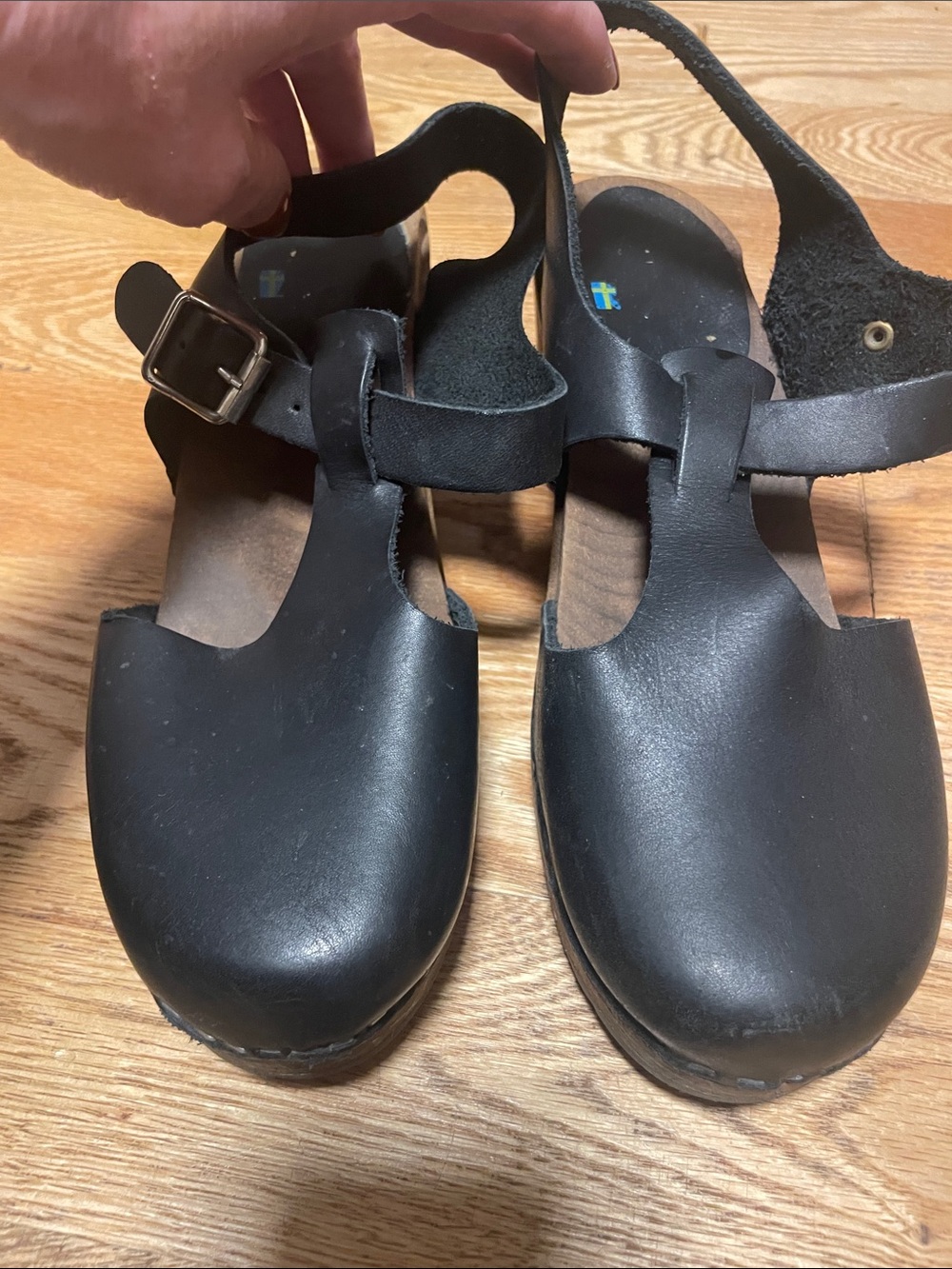 Lotta From Stockholm Black Leather T-strap Clogs